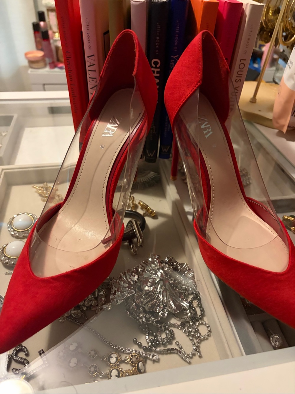 Zara Red Suede Pointed-Toe Pumps - Women
